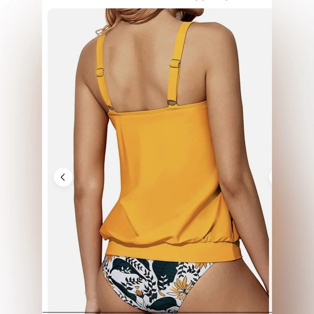 Blouson Tankini Swimsuits Women Loose Fit Floral Modest Two Piece NWT Size XL